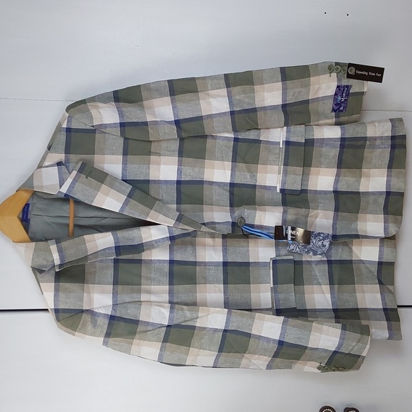 Blu Martini Green/Tan Neutral Plaid Blazer Linen Sports Coat Preppy Sz.40L - Picture 1 of 8